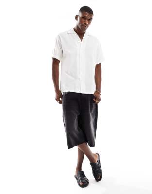 Jack & Jones revere collar linen shirt in white