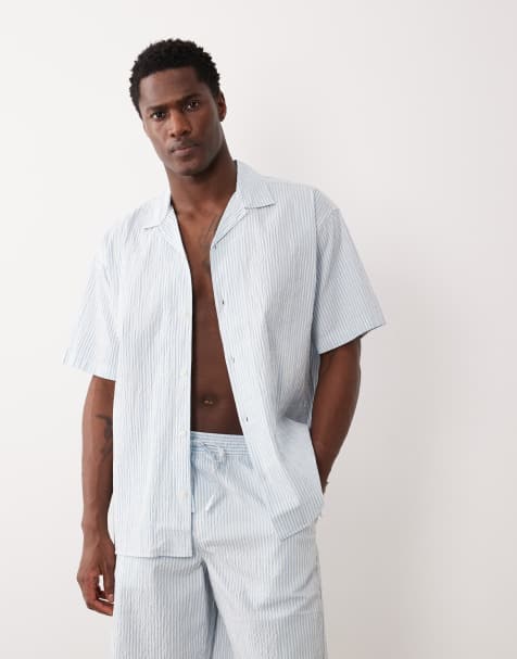 Jack & Jones revere collar seersucker shirt in blue (part of a set) - view 1