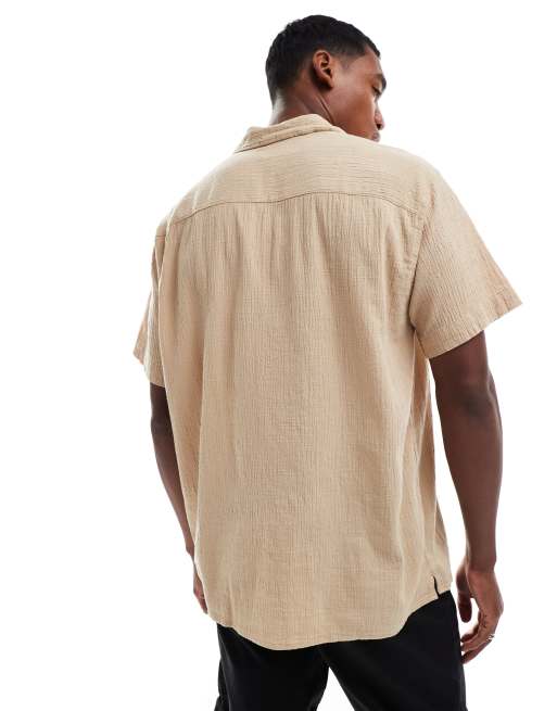 Jack & Jones revere collar shirt in crinkle texture beige