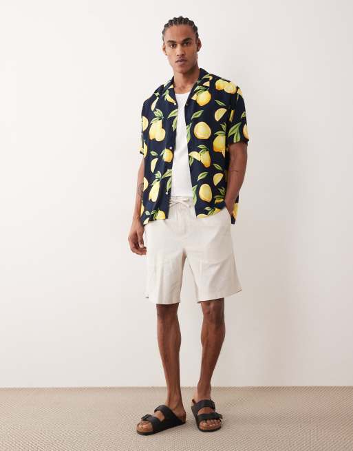 Jack & Jones revere collar shirt with lemon print in navy, 2 of 5