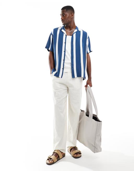 Jack & Jones revere collar shirt with vertical stripe in blue