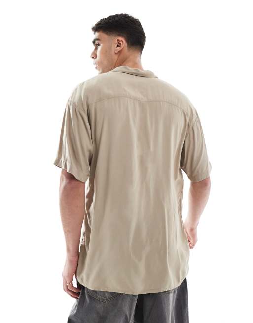 Jack & Jones revere collar short sleeve shirt in beige, 2 of 4