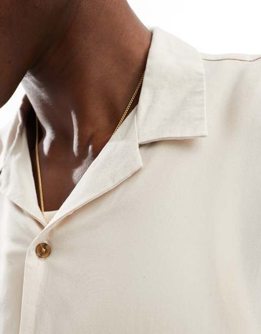 Jack & Jones revere collar short sleeve shirt in cream, 3 of 4