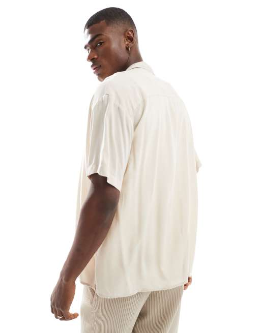 Jack & Jones revere collar short sleeve shirt in cream, 4 of 4