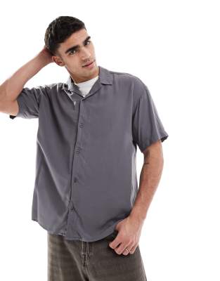 Jack & Jones Revere Collar Short Sleeve Shirt In Gray