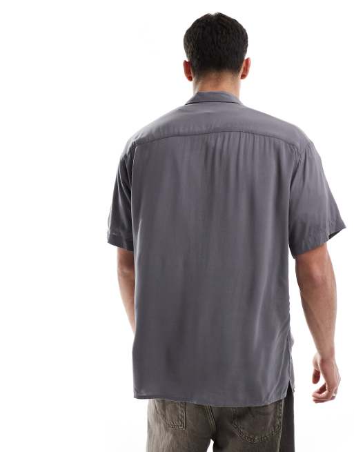 Jack & Jones revere collar short sleeve shirt in dark grey, 4 of 4