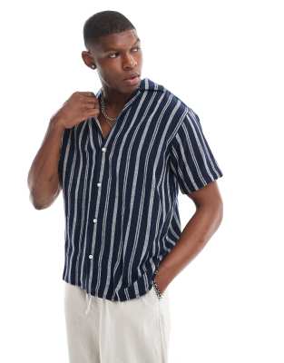 Jack & Jones revere collar stripe shirt in navy 