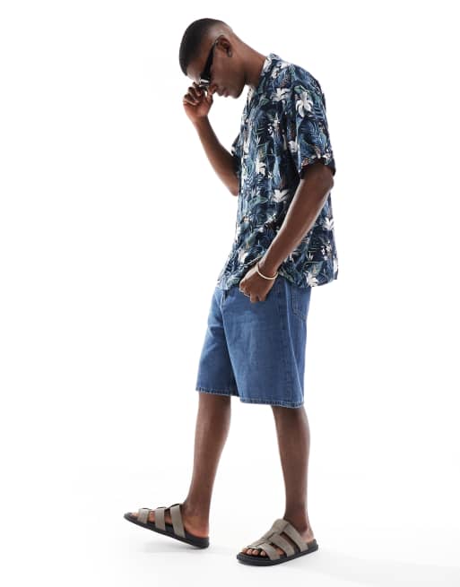 Jack & Jones revere collar tropical print short sleeve shirt in navy, 2 of 4