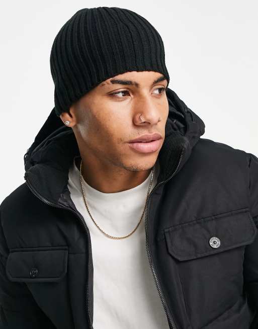 Jack & Jones ribbed beanie in black 