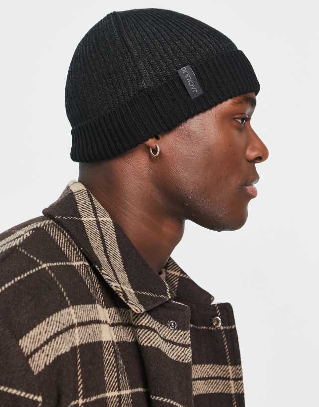 Jack & Jones ribbed beanie in twisted yarn in black