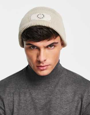 Jack & Jones ribbed beanie with logo in ecru