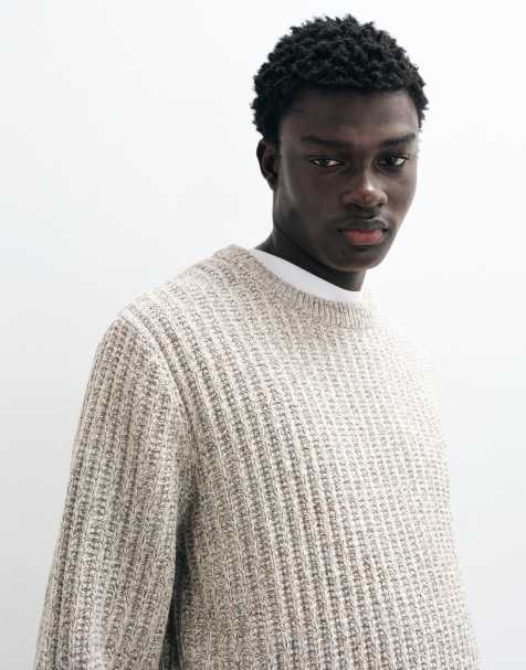 Jack & Jones ribbed crew neck jumper in beige marl - view 1