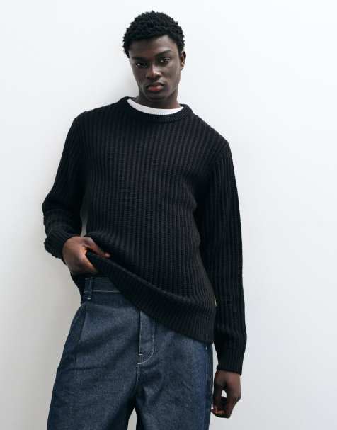 Jack & Jones ribbed crew neck jumper in black - view 1