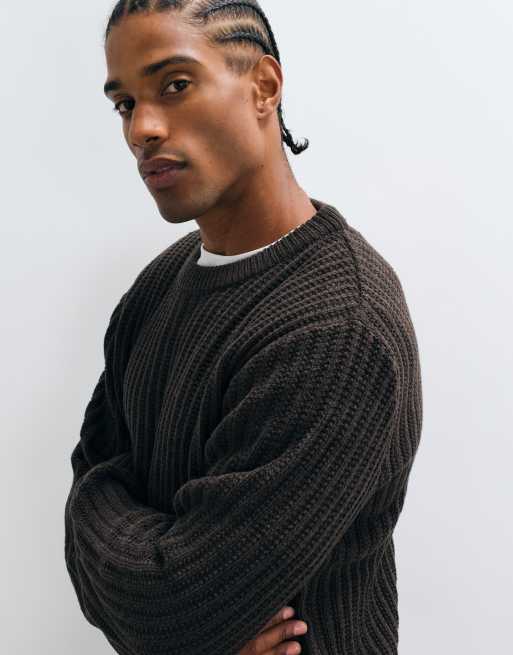 Jack & Jones ribbed crew neck jumper in brown, 5 of 5