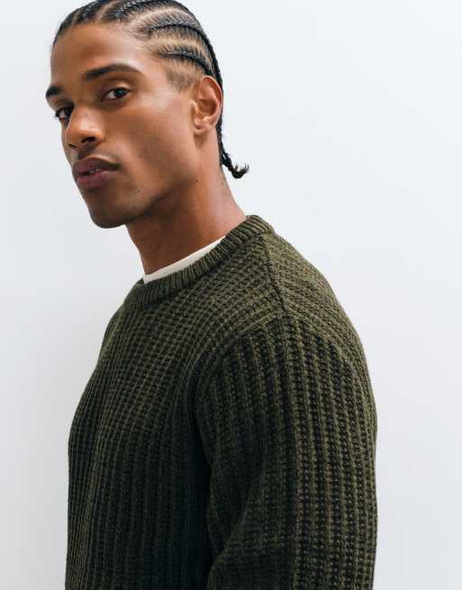 Jack & Jones ribbed crew neck jumper in olive green, 5 of 5