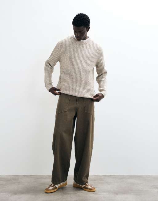 Jack & Jones ribbed crew neck sweater in beige heather, 3 of 5