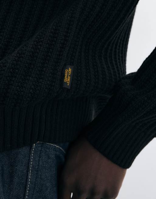 Jack & Jones ribbed crew neck sweater in black, 4 of 5