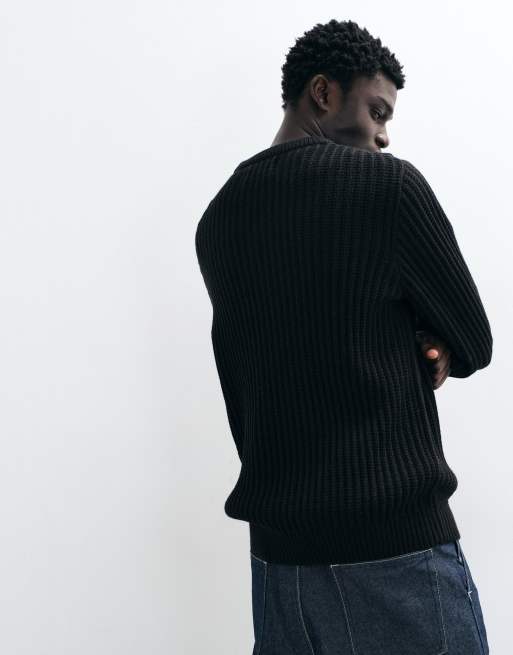 Jack & Jones ribbed crew neck sweater in black, 5 of 5