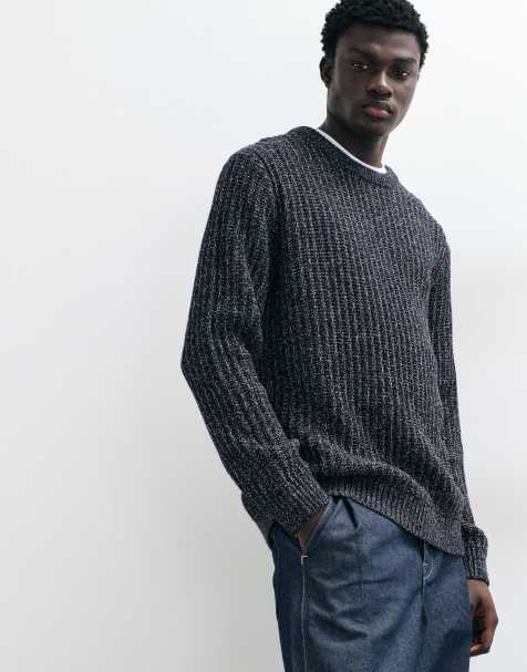 Jack & Jones ribbed crew neck sweater in navy heather - view 1