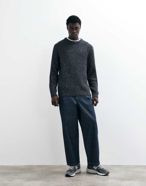 Jack & Jones ribbed crew neck sweater in navy heather, 3 of 5