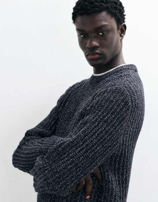 Jack & Jones ribbed crew neck sweater in navy heather, 4 of 5