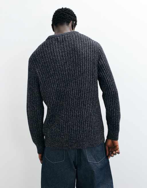 Jack & Jones ribbed crew neck sweater in navy heather, 5 of 5