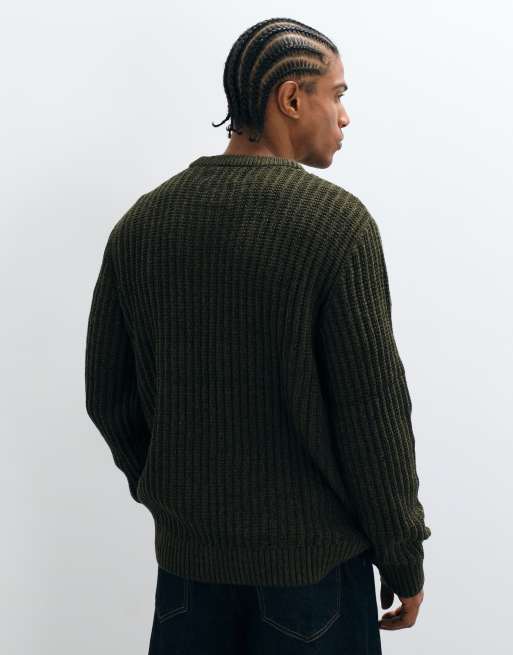 Jack & Jones ribbed crew neck sweater in olive green, 4 of 5