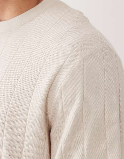 Jack & Jones ribbed knitted t-shirt in cream, 4 of 5