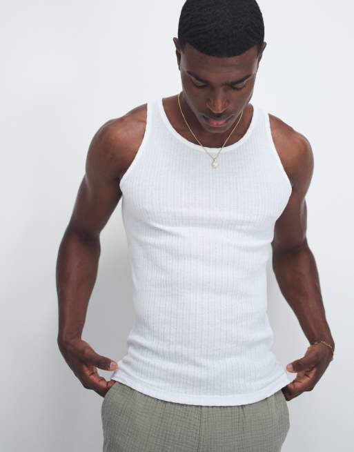 Jack & Jones ribbed muscle fit tank top in white, 3 of 7