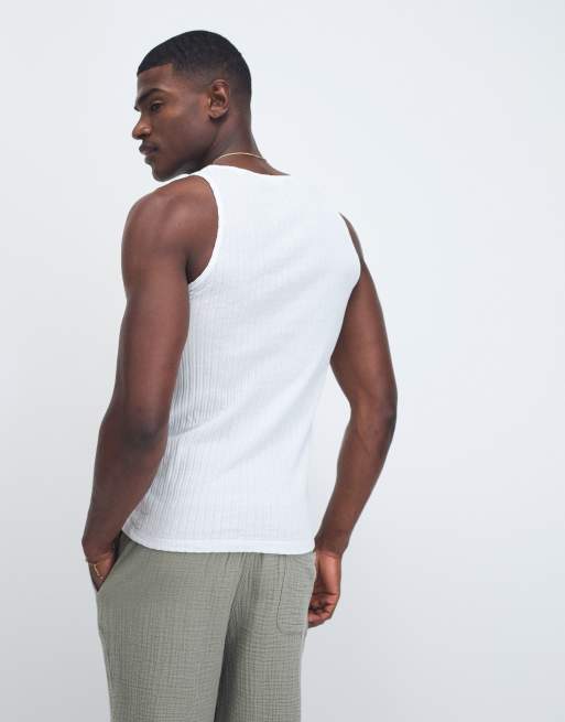 Jack & Jones ribbed muscle fit tank top in white, 5 of 7