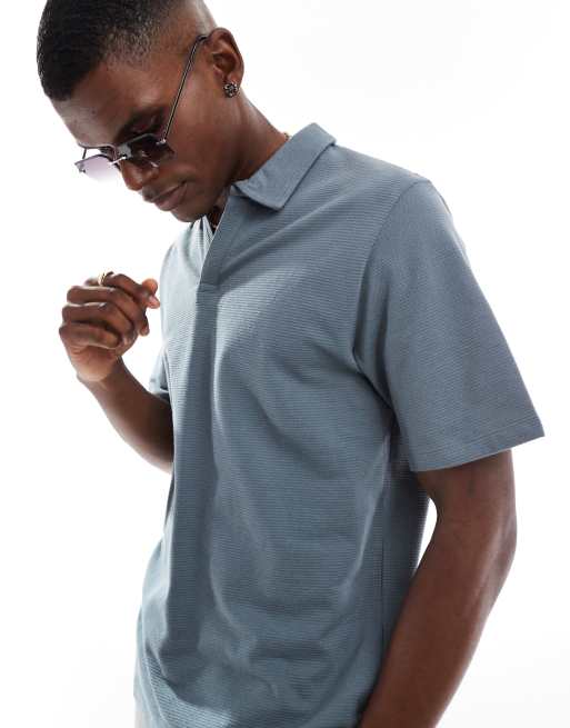 Jack & Jones ribbed polo in blue, 4 of 4