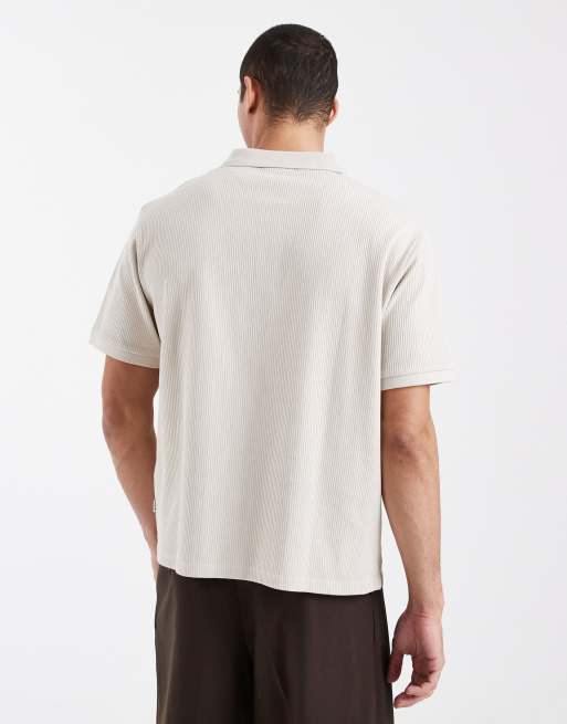 Jack & Jones ribbed polo in cream, 3 of 5