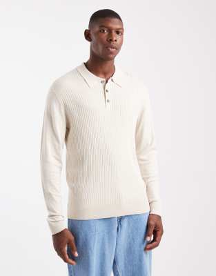 Jack & Jones Ribbed Polo In White