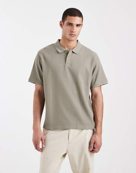Jack & Jones ribbed polo in khaki - view 1