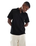 [Jack & Jones] Jack & Jones ribbed polo shirt in black S Black