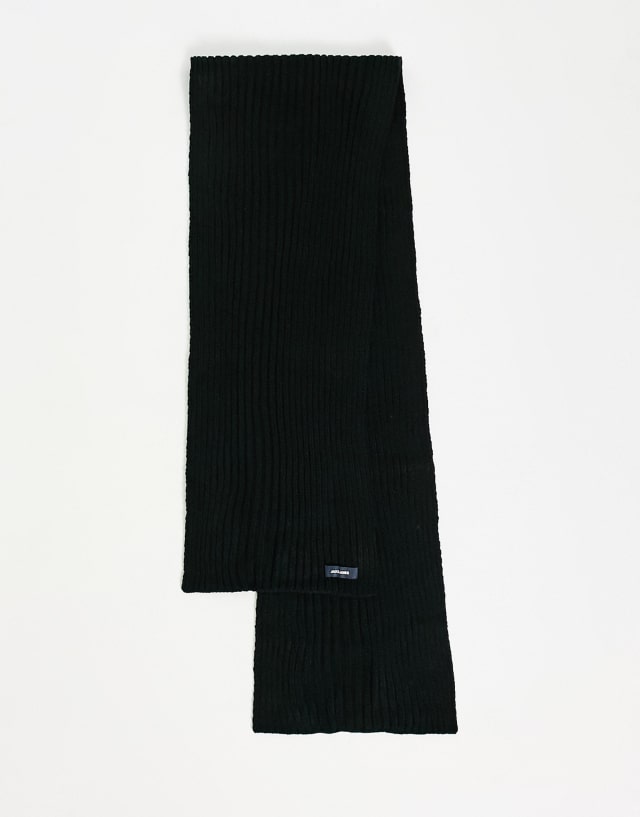 Jack & Jones ribbed scarf in black