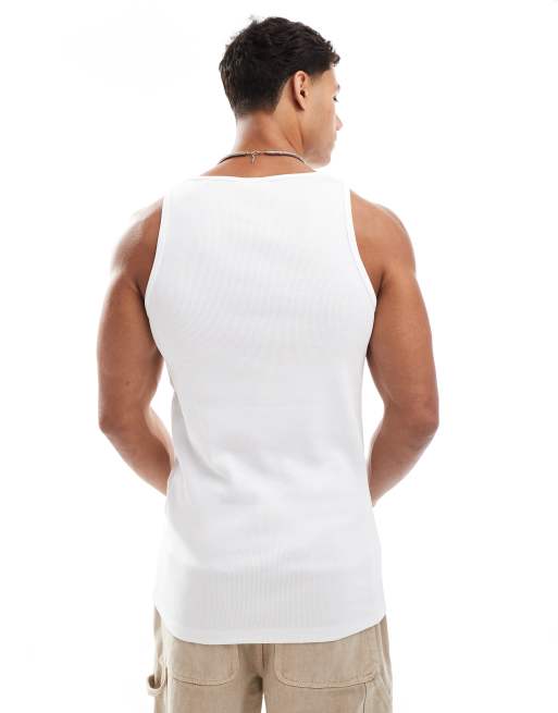 Jack & Jones ribbed singlet with embroidery in white, 3 of 4