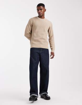 Jack & Jones Ribbed Sweater In Neutral
