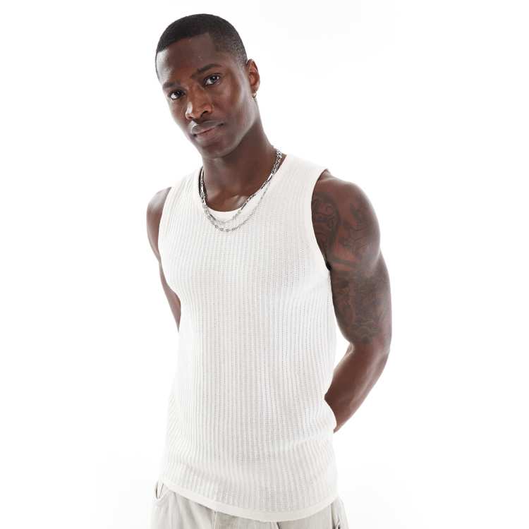 Jack & Jones ribbed tank top in cream | ASOS