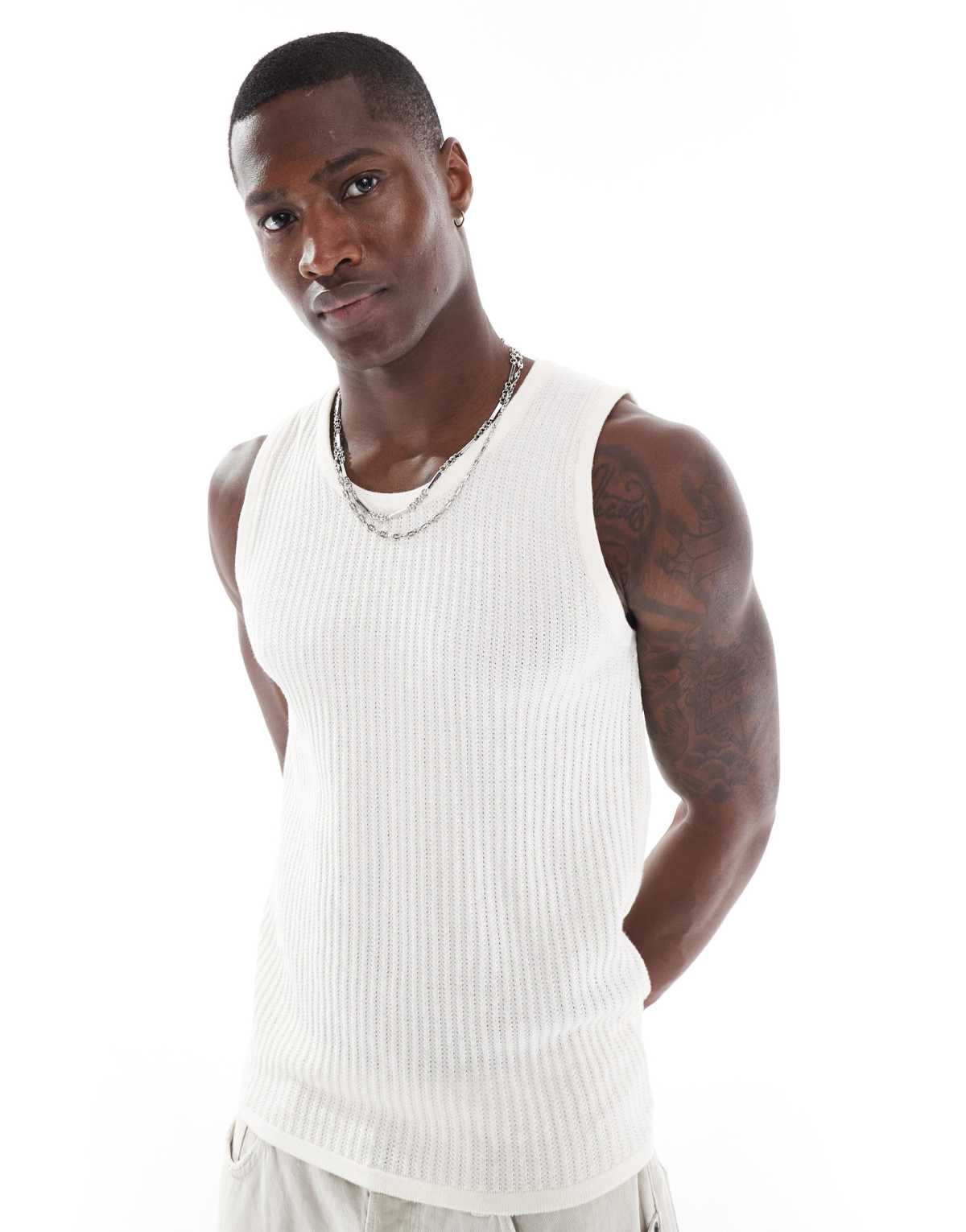 Jack & Jones ribbed vest in cream