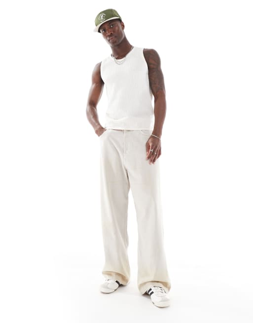 Jack & Jones ribbed vest in cream