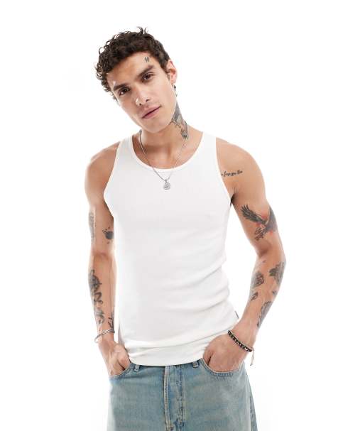 Jack & Jones ribbed vest in white - view 1