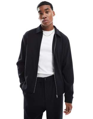 Jack & Jones Ribbed Zip Shacket In Black - Part Of A Set