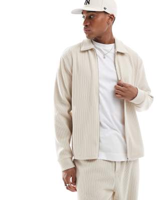 ribbed zip shacket in ecru - part of a set-White