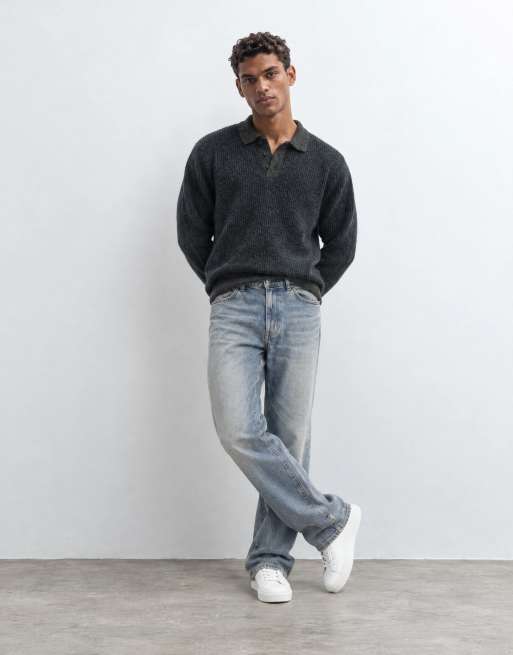 Jack & Jones ribstrikket polotop i grå, 10 af 10