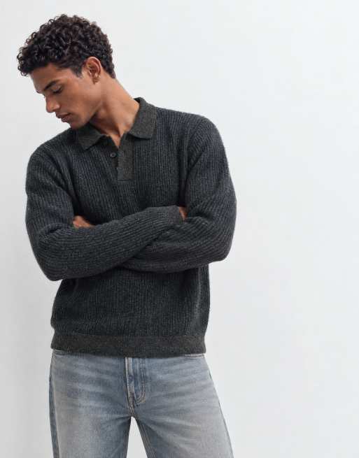 Jack & Jones ribstrikket polotop i grå, 7 af 10