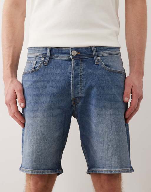 Jack & Jones – Rick – Mellanblå, smala jeansshorts, 4 av 5