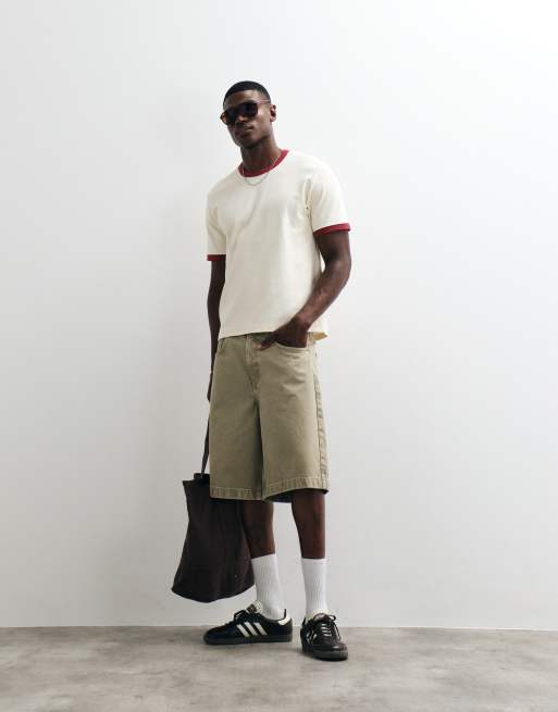 Jack & Jones ringer-t-shirt i cream och röd, 3 av 5