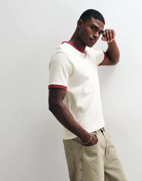 Jack & Jones Ringer-T-Shirt in Cremeweiß und Rot - view 1