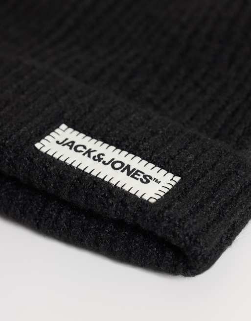 Jack & Jones Rippstrickmütze in Schwarz, 2 von 3